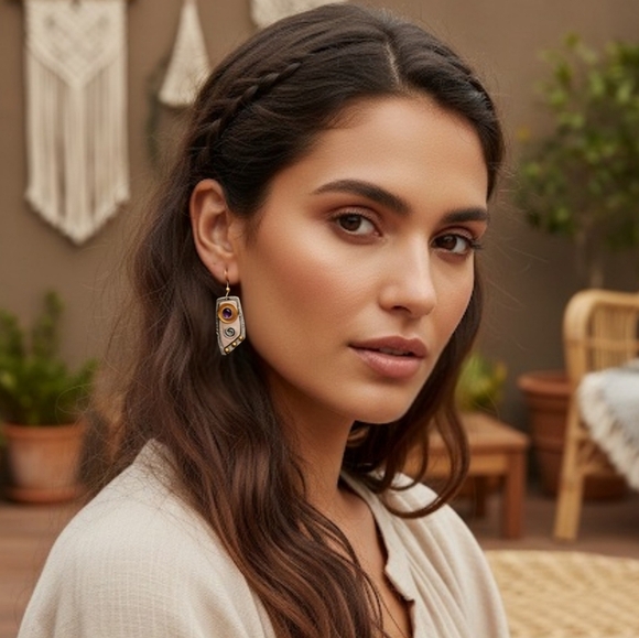 Bohemian Glam - Purple Gem & Spirals Dangle Trendy Fashion Earrings 🌈🌟 - Picture 3 of 11